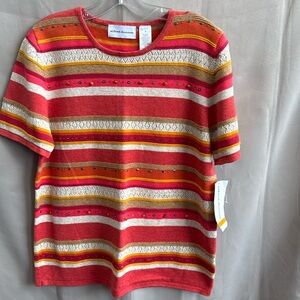 NWT Alfred Dunner Striped Knit Short Sleeve Top Size S